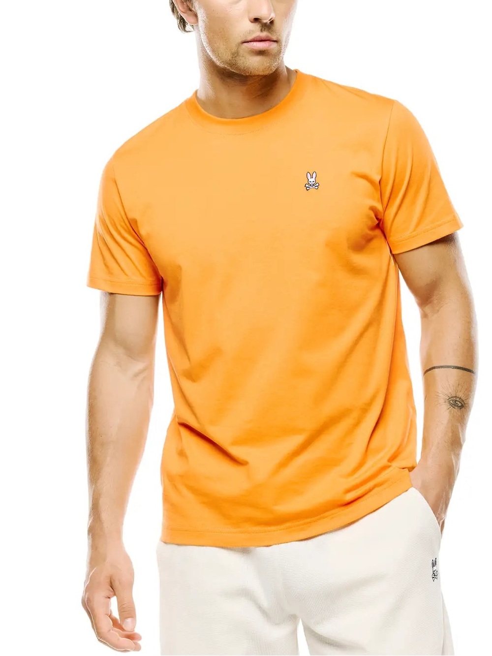 Psycho Bunny Menโs Bright Orange Classic Crew Neck Tee- Large